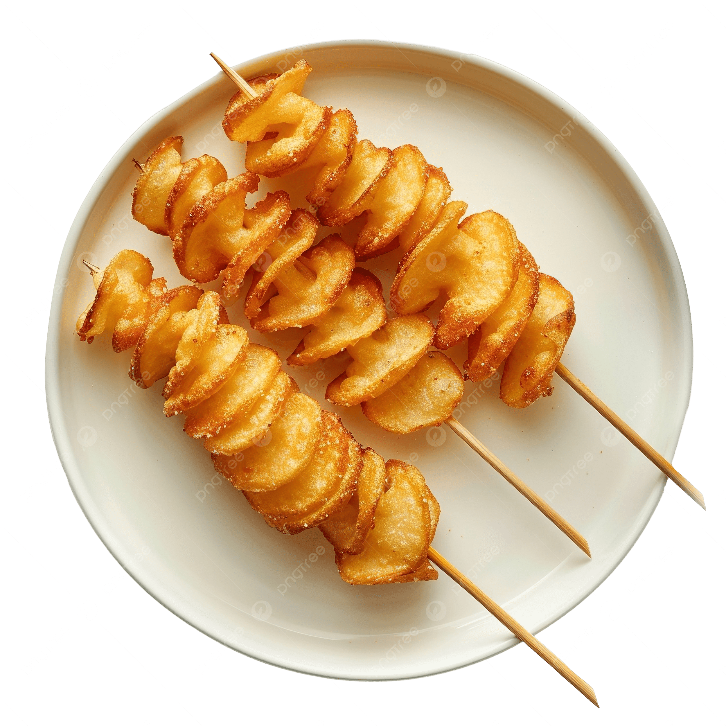 pngtree spiral fried potato chips on stick served on plate png image_14958524